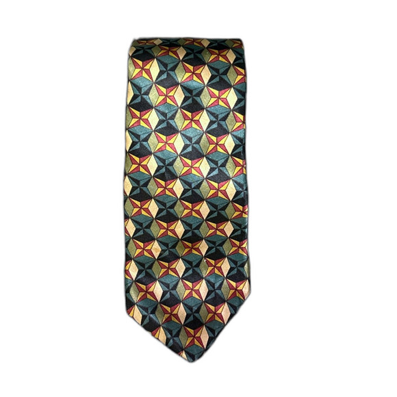 Gant Silk Tie Red Green and Gold Geometric - Picture 2 of 5
